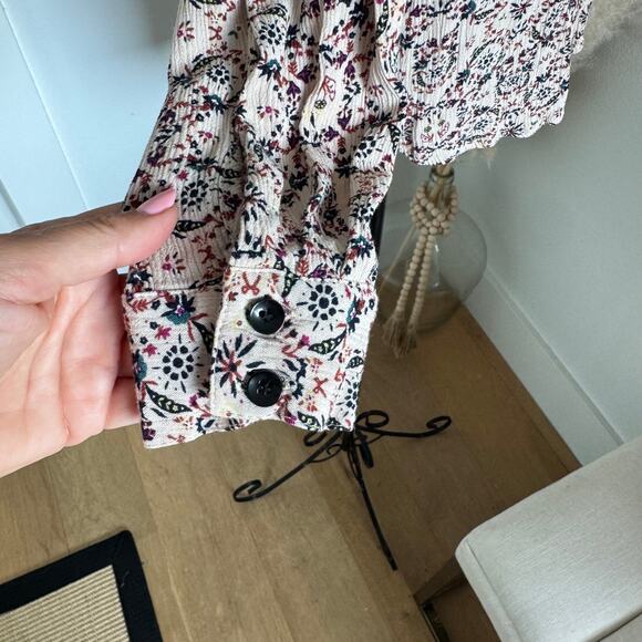 Natural Life Cream Floral Boho Chic Button Down Top Small- Cottagecore - Picture 7 of 10